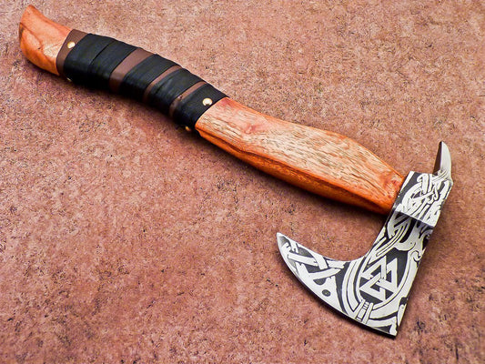 16 Inch Custom Hand Forged Carbon Steel Axe Viking Bearded Axe with Wooden Handle & Sheath
