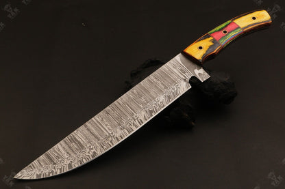 16 Inch Custom Handmade Fire Damascus Bowie Knife with Wood Handle by Heritage Forge