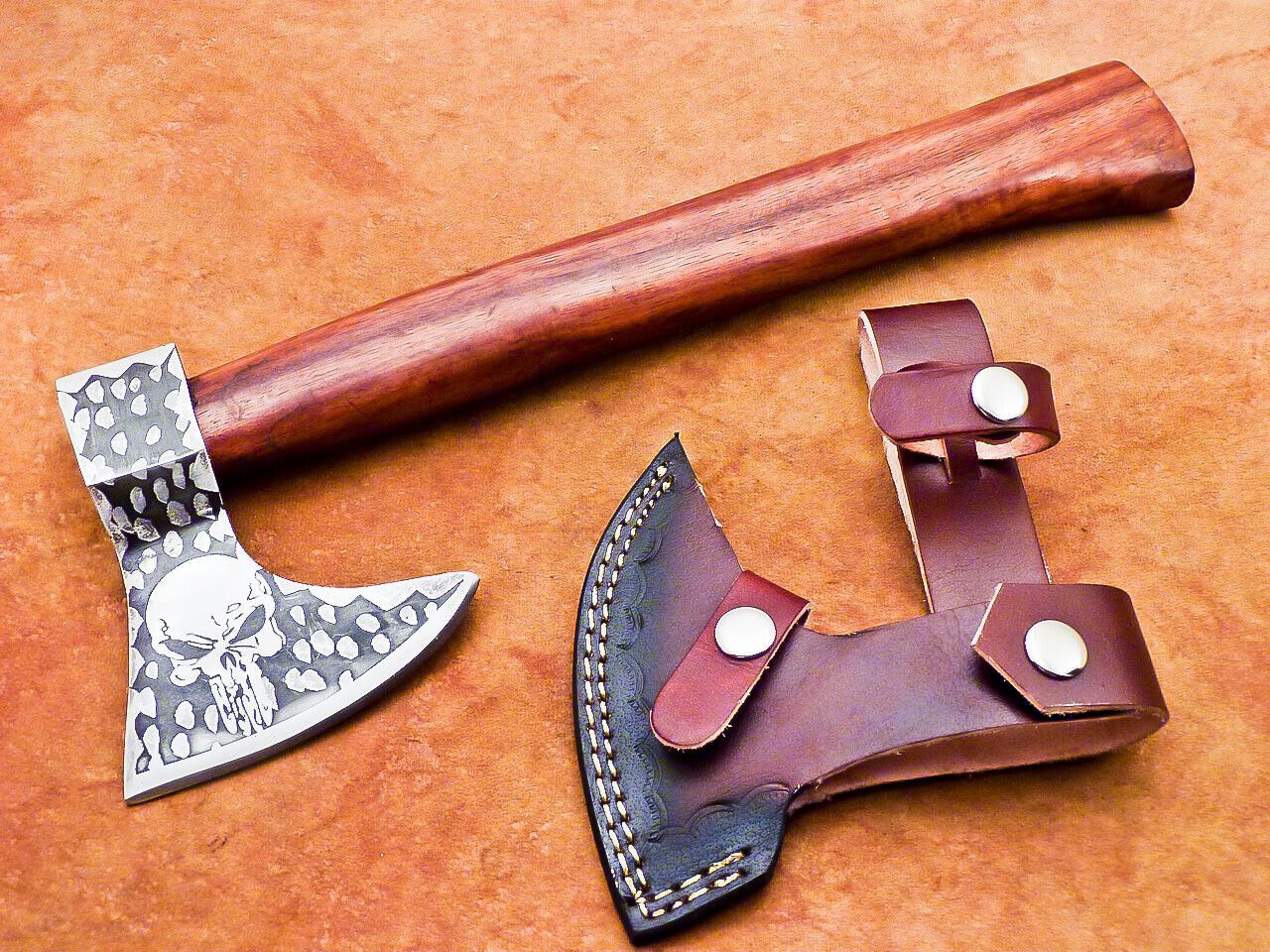 16 Inch Custom Handmade Steel Axe Viking Bearded Axe for Camping With Leather Sheath