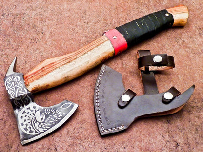 16 Inch Custom Handmade Viking Axe Steel Axe for Camping With Leather Sheath