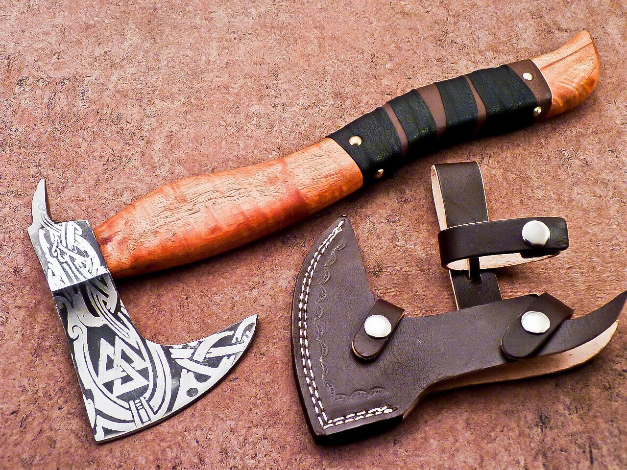 16 Inch Custom Handmade Viking Bearded Axe Carbon Steel Axe for Camping With Wood Handle