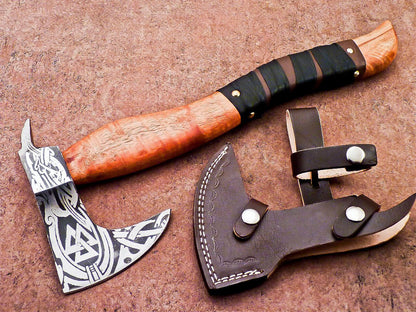 16 Inch Custom Handmade Viking Bearded Axe Carbon Steel Axe for Camping With Wood Handle