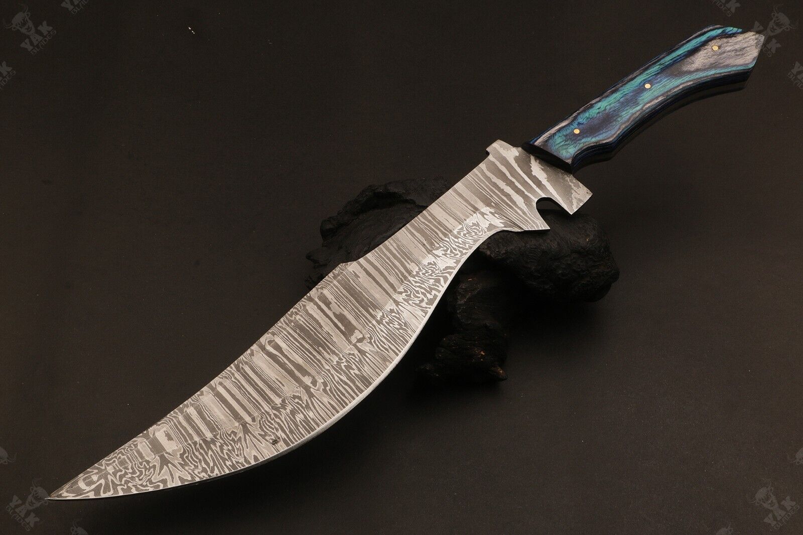 16 Inch Fire Pattern Damascus Bowie Knife with Wood Handle by Heritage Forge