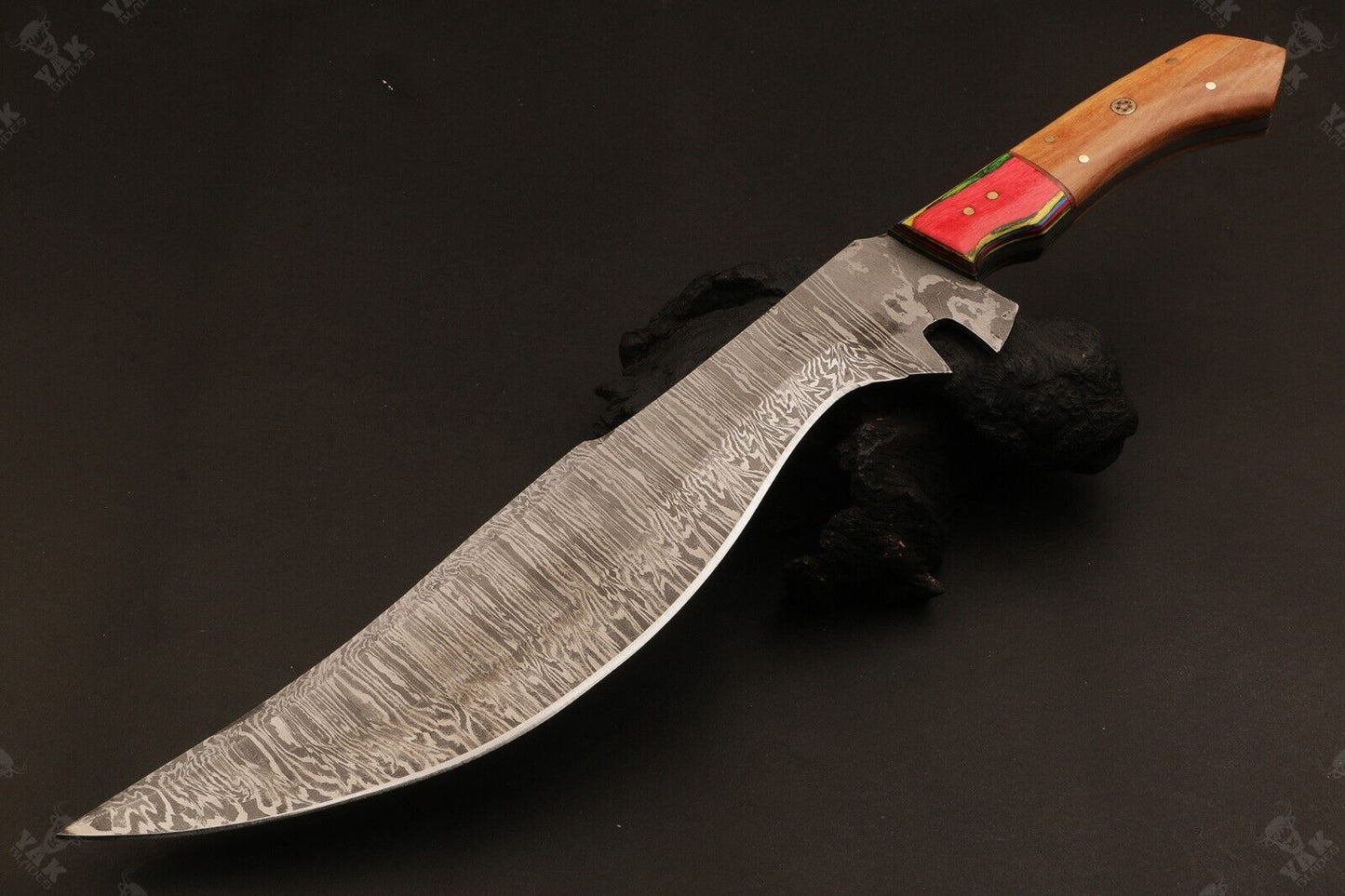 16 Inch Hand Forged Damascus Steel Bowie Hunting Knife with Wood Handle by Heritage Forge