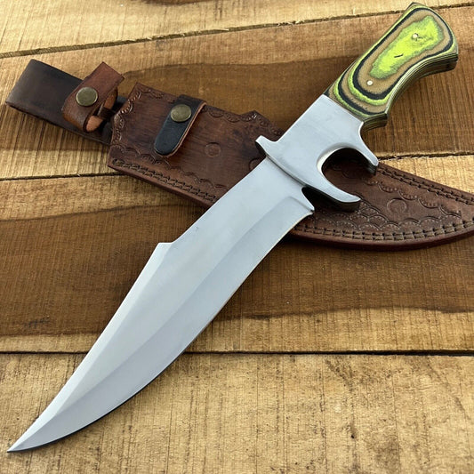 16 Inch Handmade D2 Steel Bowie Knife with Wood Handle and Steel Guard