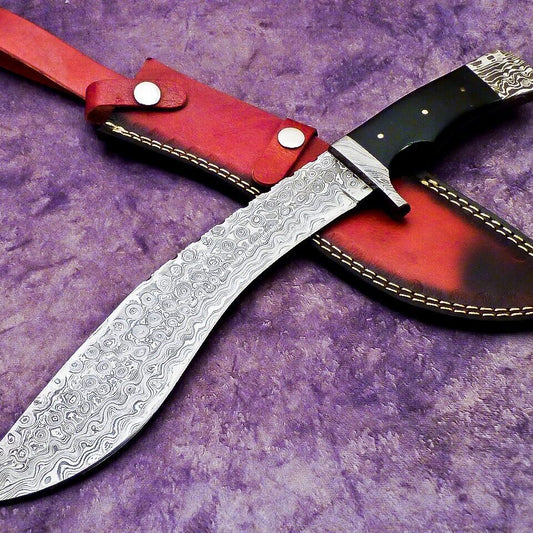 16 Inch Handmade Damascus Kukri Hunting Knife with Micarta Handle