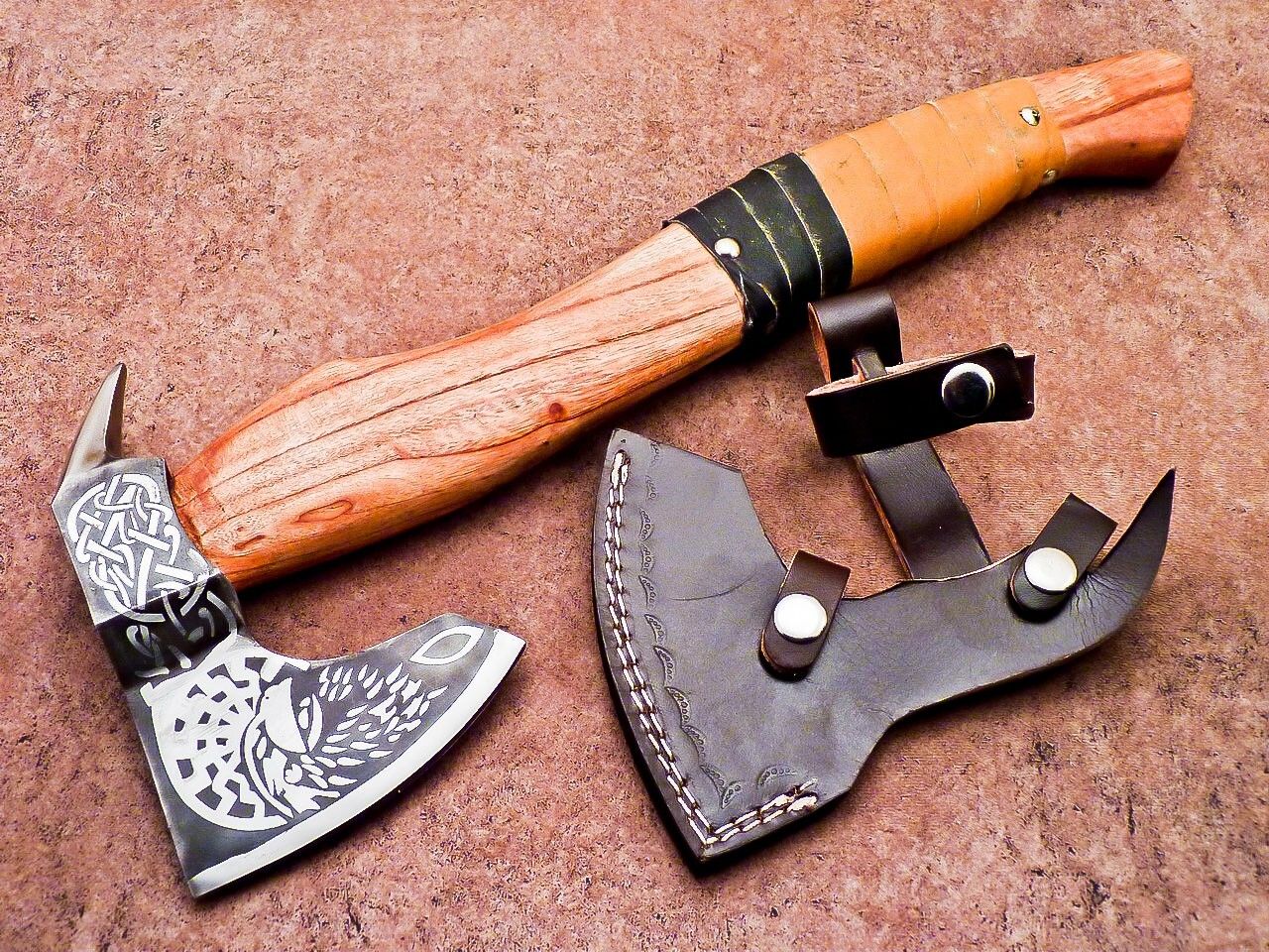 16 Inch Handmade Steel Axe Viking Bearded Axe with Wood Handle & Leather Sheath