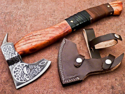 16 Inch Handmade Viking Bearded Axe Carbon Steel Axe for Camping With Leather Sheath