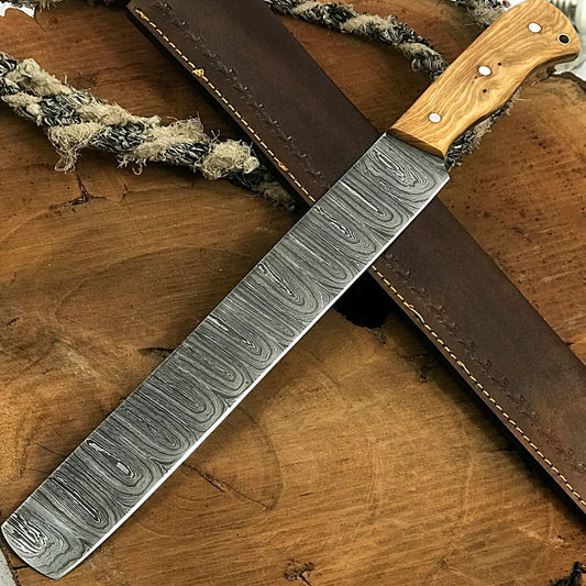 17" Custom Handmade Damascus Steel Brisket Fillet Chef Knife with Wood Handle
