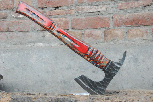 17" Hand Forged Carbon Steel Axe Viking Throwing Axe with Walnut Handle & Leather Sheath