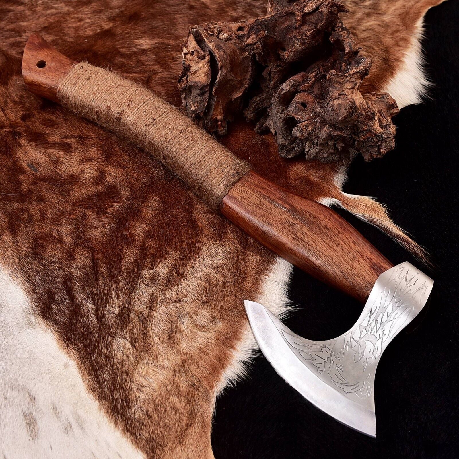 17" Hand Forged Viking Axe Carbon Steel Axe with Ash Axe with Handle & Leather Sheath
