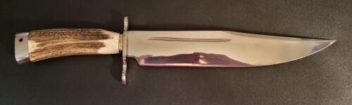 17" Handmade D2 Steel Hunting Bowie Knife Full Tang with Stag Horn Handle and Leather Sheath