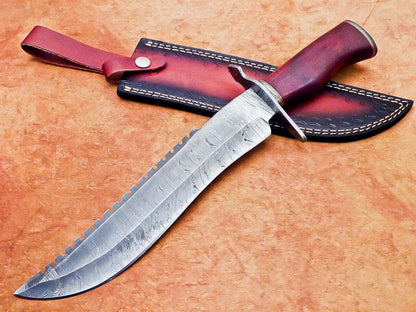 17 Inch Custom Handmade Damascus Hunting Bowie Knife with Rose Wood Handle by Heritage Forge