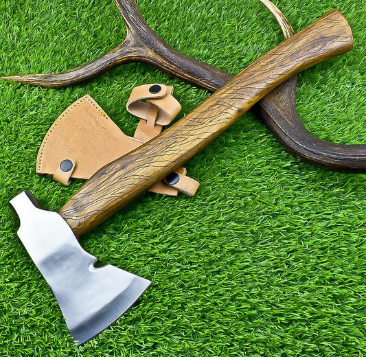 17 Inch Handmade Viking Hammer Axe Bearded Hatchet with Wooden Handle & Sheath