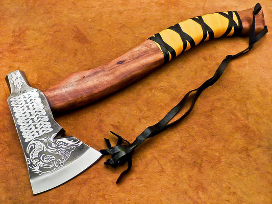 18” Custom Handmade Steel Axe Viking Bearded Axe with Natural Wood Handle & Sheath