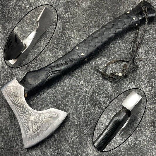 18" Custom Handmade Viking Axe Carbon Steel Axe with Natural Wood Handle & Sheath
