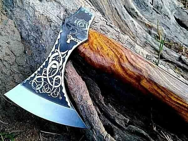 18" Hand Forged Carbon Steel Axe Viking Axe for Sale with Free Leather Sheath & Wood Handle