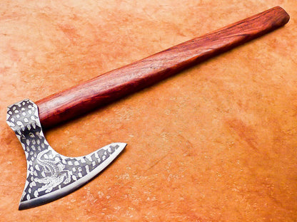 18" Hand Forged Carbon Steel Axe Viking Bearded Axe Hatchet Tomahawk with Wood Handle 