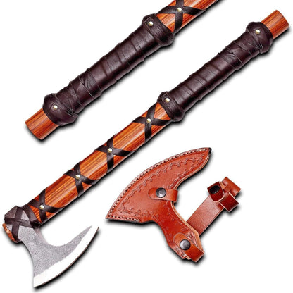 18" Hand Forged High Carbon Steel Axe Viking Axe with Rosewood Handle & Sheath