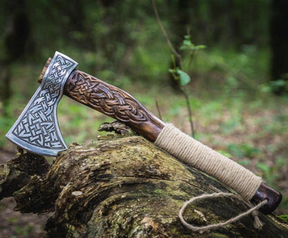 18" Hand Forged High Carbon Steel Axe Viking Throwing Axe with Rosewood Handle & Sheath