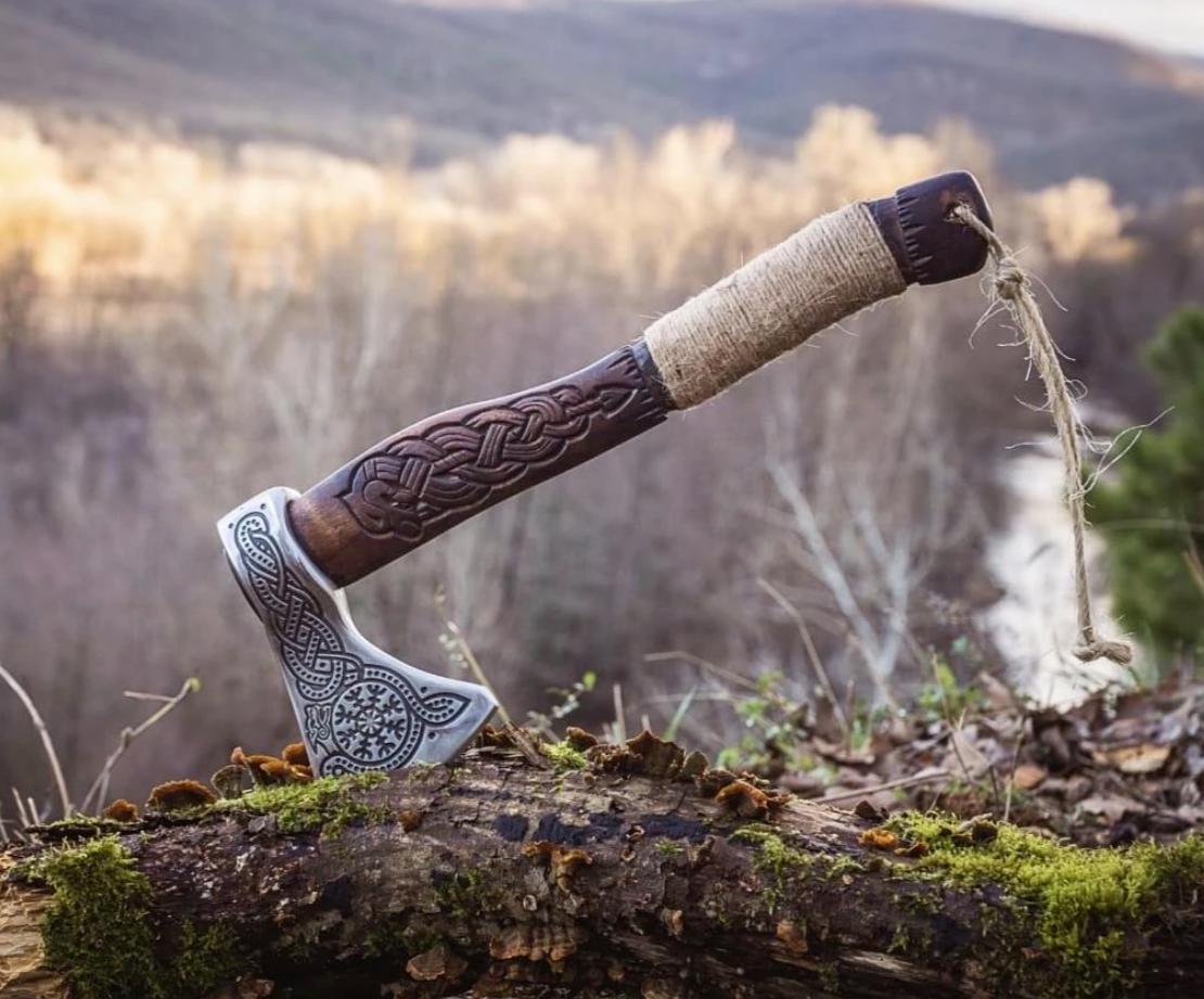 18" Hand Forged Viking Axe High Carbon Steel Axe with Wooden Handle and Leather Sheath