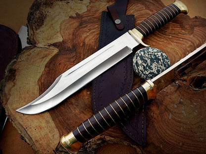 18" Handmade D2 Steel Crocodile Dundee Survival Bowie Knife with Leather Sheath