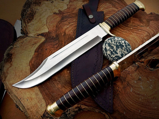 18" Handmade D2 Steel Crocodile Dundee Survival Bowie Knife with Leather Sheath