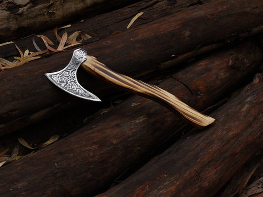 18" Handmade Viking Tomahawk Axe Carbon Steel Axe with Ash Wood Handle & Sheath