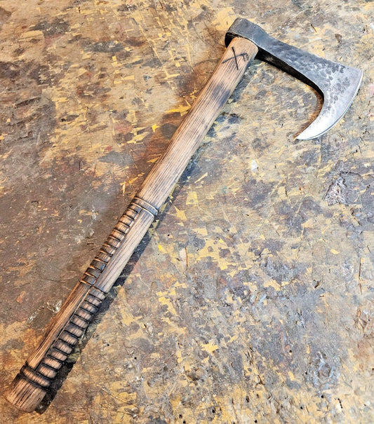 18 Inch Hand Forged Viking Axe High Carbon Steel Axe with Ash Wood Handle & Leather 