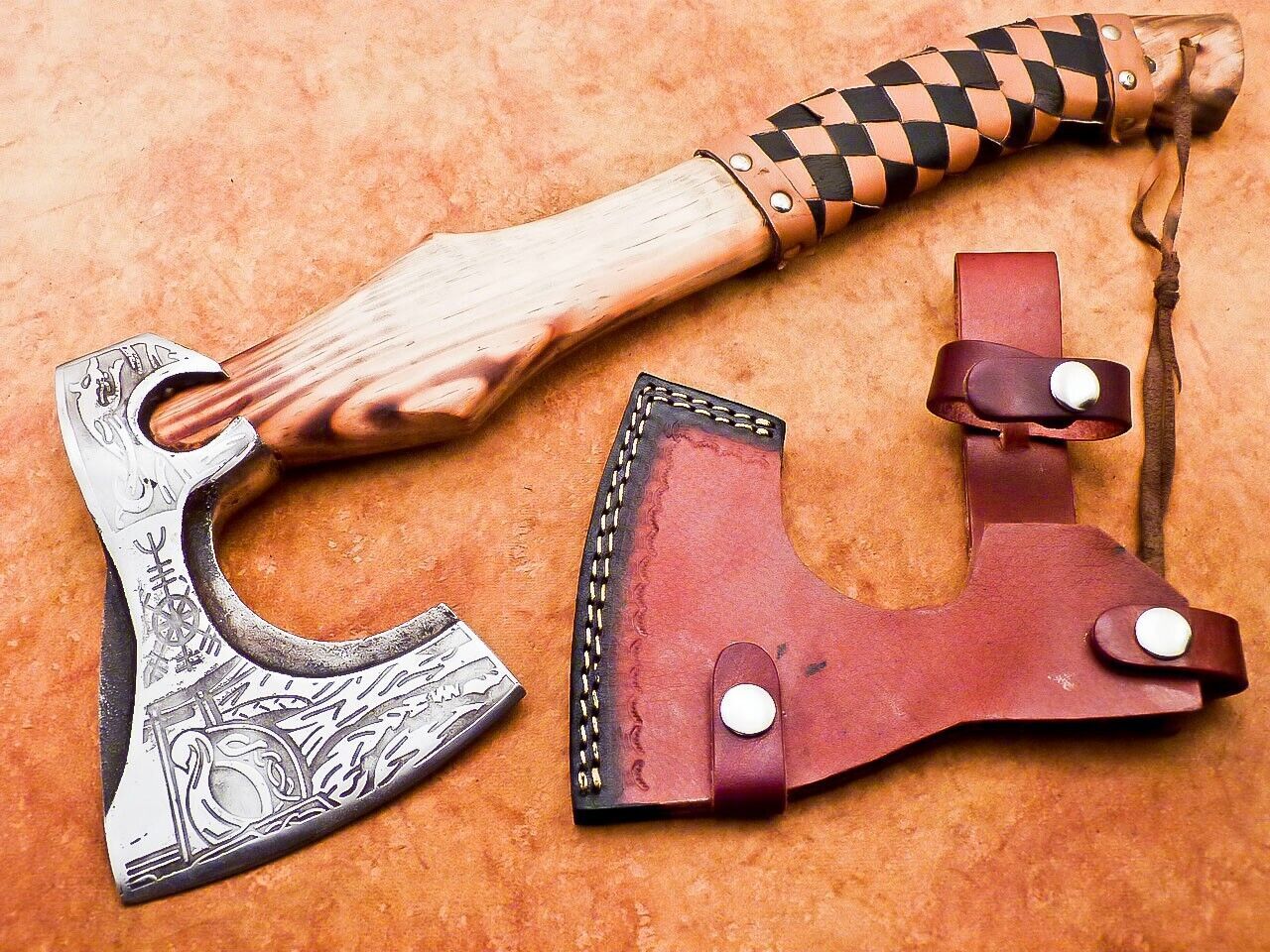 18 Inch Hand Forged Viking Bearded Axe Carbon Steel Axe with Leather Sheath&nbsp;