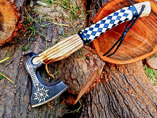  18 Inch Handmade High Carbon Steel Axe Vikings Hatchet with Leather Wrap