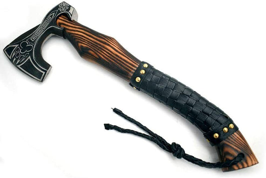 18 Inch Handmade Steel Axe Viking Axe for Sale With Wood Handle & Leather Sheath 