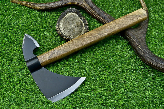 18 Inch Handmade Steel Axe Viking Axe for Sale with Ash Wood Handle & Leather Sheath