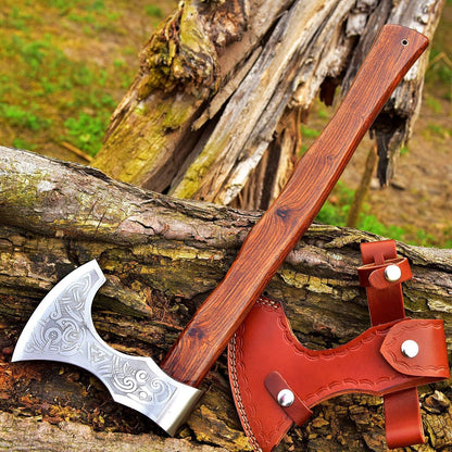 18 Inch Viking Handmade Tomahawk Axe Steel Axe with Ash Wood Handle and Leather Sheath