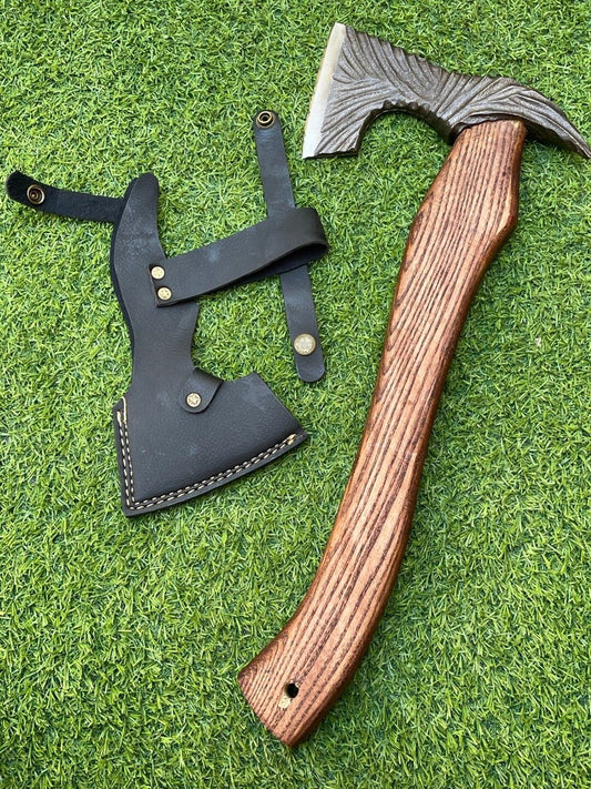 19" Hand Forged Carbon Steel Axe Viking Axe for Sale with Multi Color Wooden Handle & Sheath