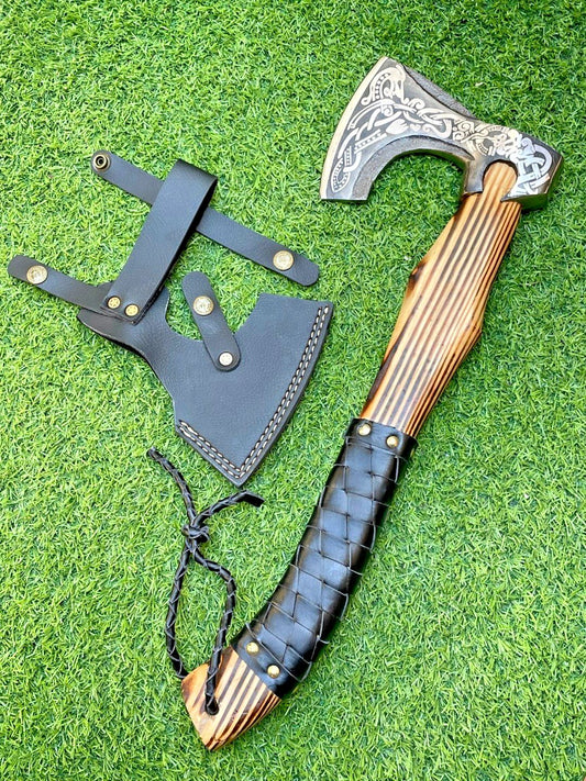 19" Hand Forged Carbon Steel Axe Viking Axe with Multi Color Wooden Handle & Sheath
