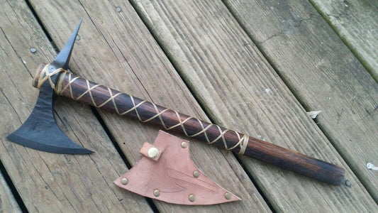 19" Hand Forged Norse Spike Tomahawk Viking Axe & Steel Axe With Hickory Handle
