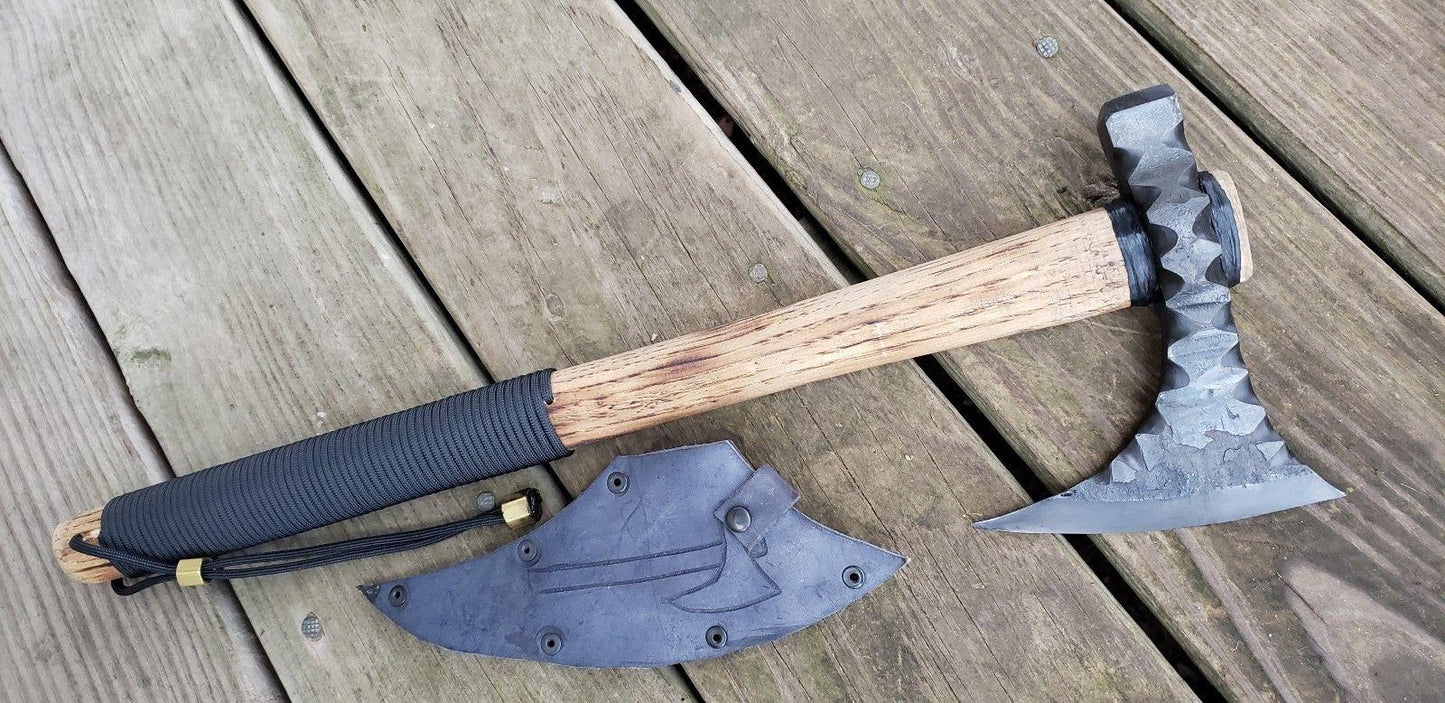 19" Hand Forged Tomahawk Steel Axe Viking Axe for Sale With Hickory Handle & Sheath