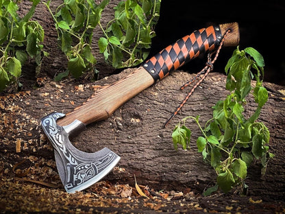 19" Handcrafted High Carbon Steel Axe Viking Axe with Rosewood Handle and Sheath 