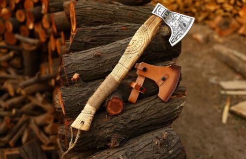 19 Inch Handmade Carbon Steel Axe Viking Axe with Wood Handle & Leather Sheath
