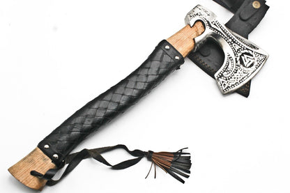 19 Inch Handmade High Carbon Steel Axe Vikings Axe for Sale with Leather Wrap 