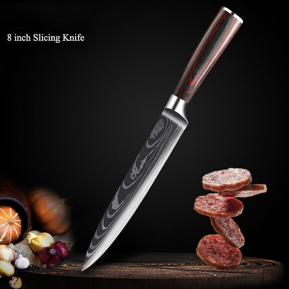 1PC Japanese Kitchen Knife – Laser Damascus Pattern with Scabbard