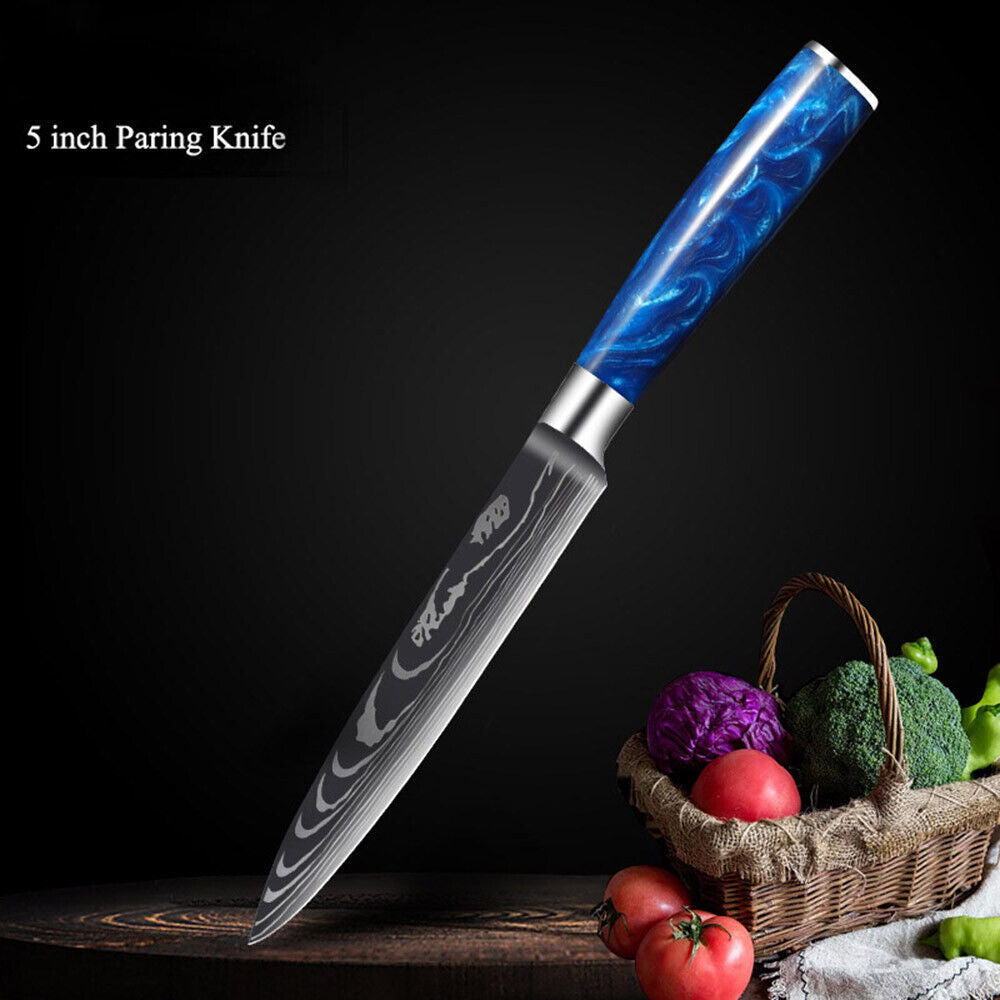 1PC Japanese Style Kitchen Knife – Laser Damascus Pattern with Scabbard