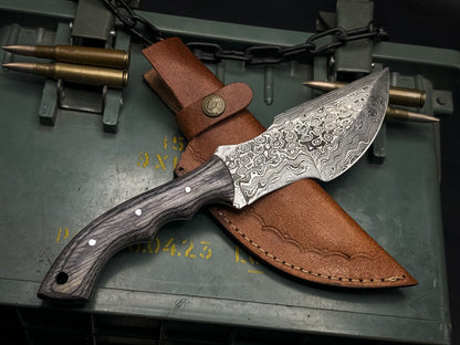 Handmade Damascus Steel Hunting Tracker Knife with Wood Handle
