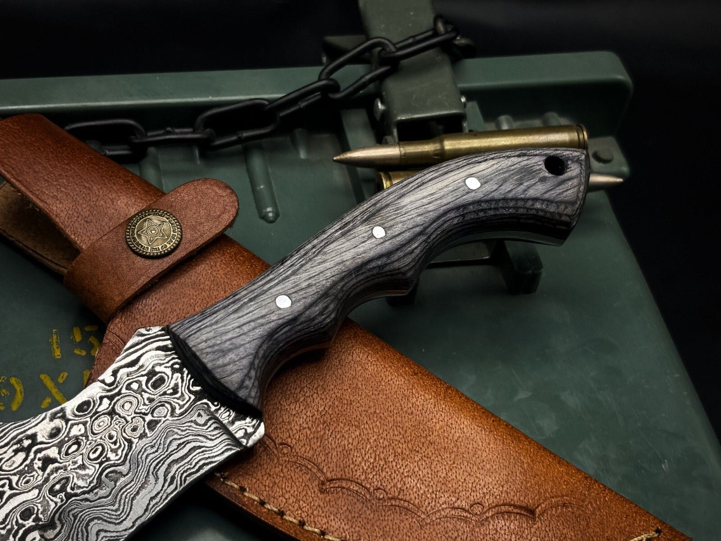 Handmade Damascus Steel Hunting Tracker Knife with Wood Handle