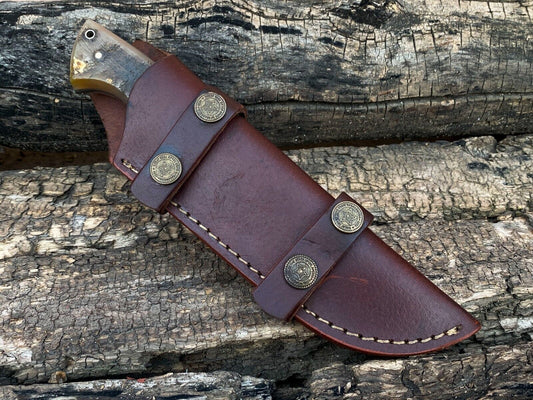 Hand-Forged High Carbon Steel Bowie Knife – Ram Horn Handle with Leather Sheath