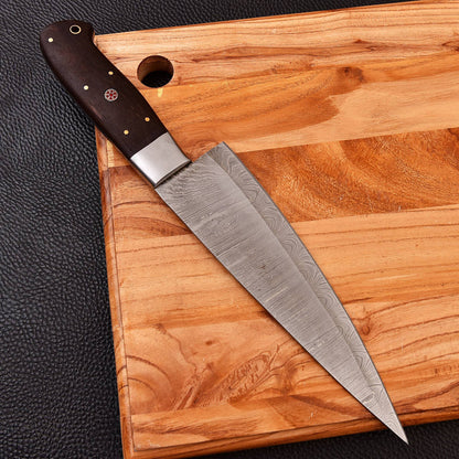 Custom Made Forged Damascus Steel Kitchen Chef Hunting Knife Wood Handle