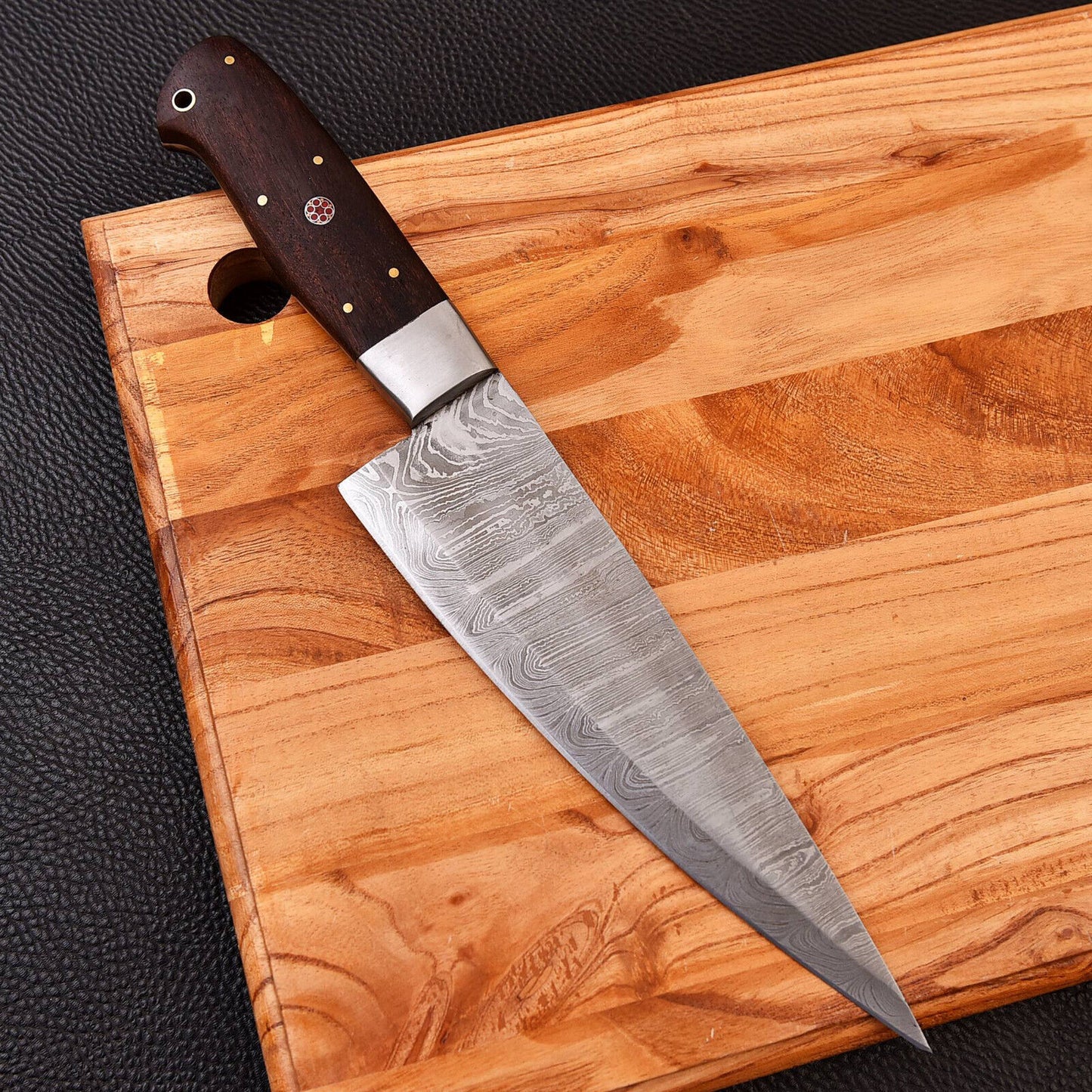 Custom Made Forged Damascus Steel Kitchen Chef Hunting Knife Wood Handle