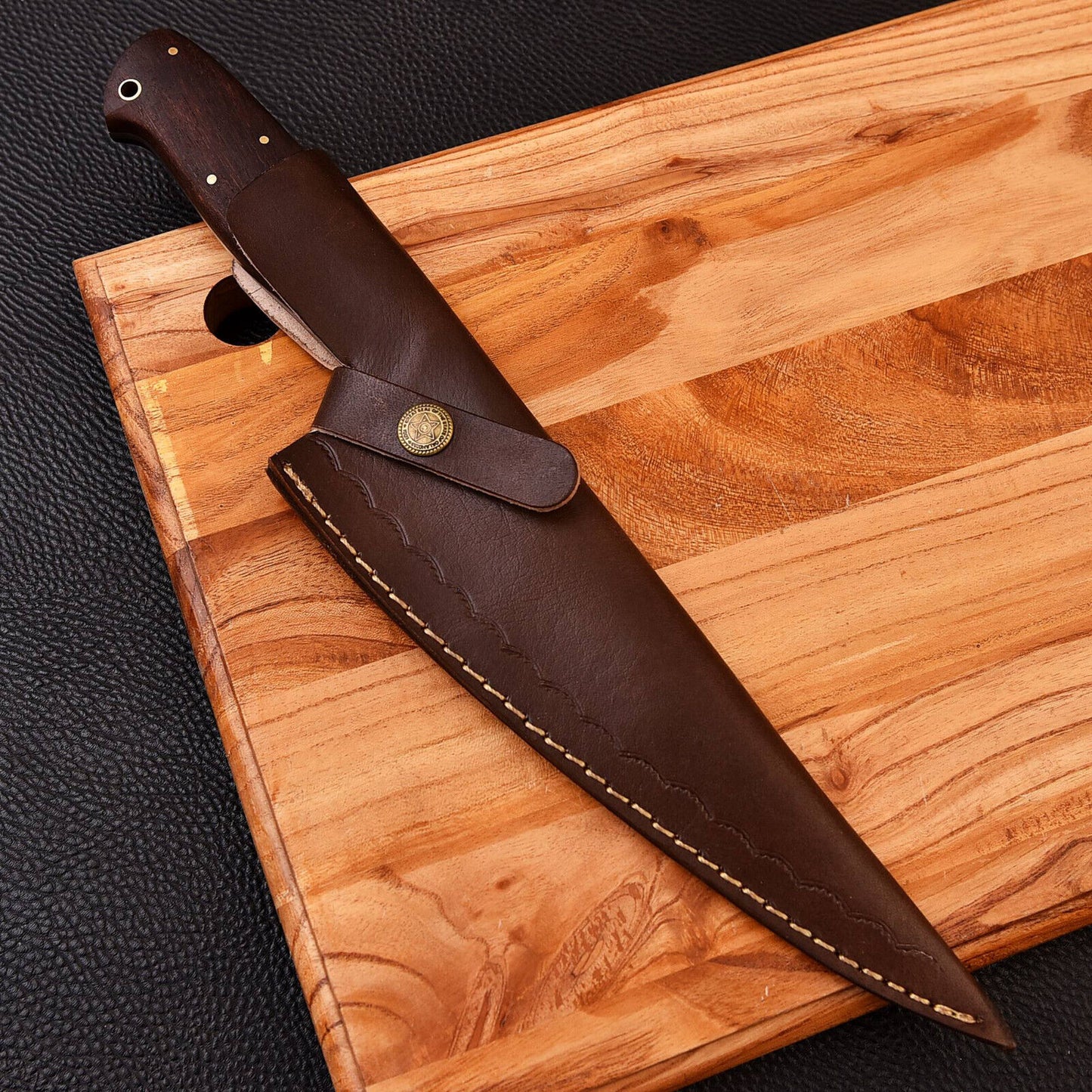 Custom Made Forged Damascus Steel Kitchen Chef Hunting Knife Wood Handle