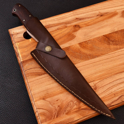 Custom Made Forged Damascus Steel Kitchen Chef Hunting Knife Wood Handle